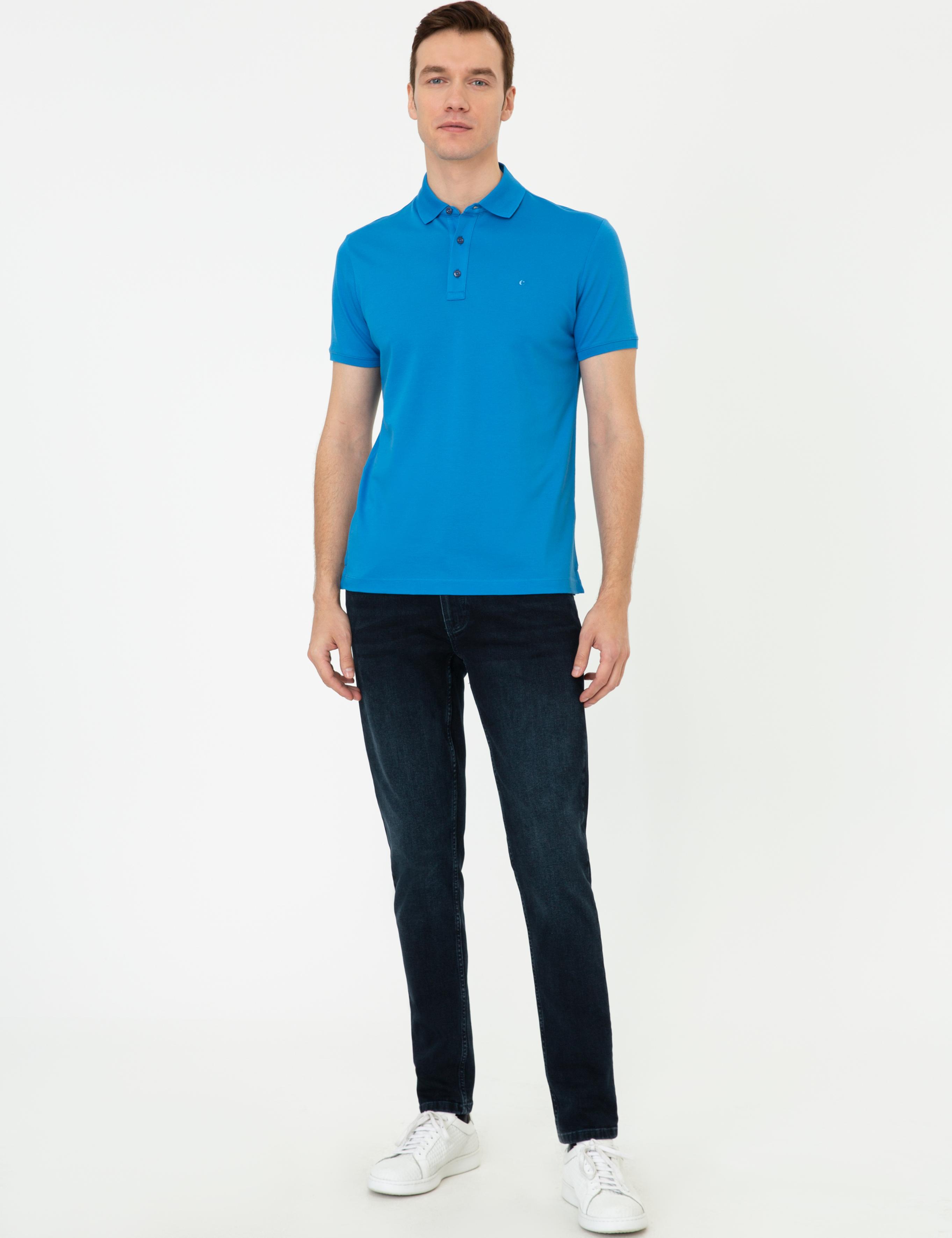 Denim Polo Yaka Slim Fit Basic Merserize T-shirt - 50250172075