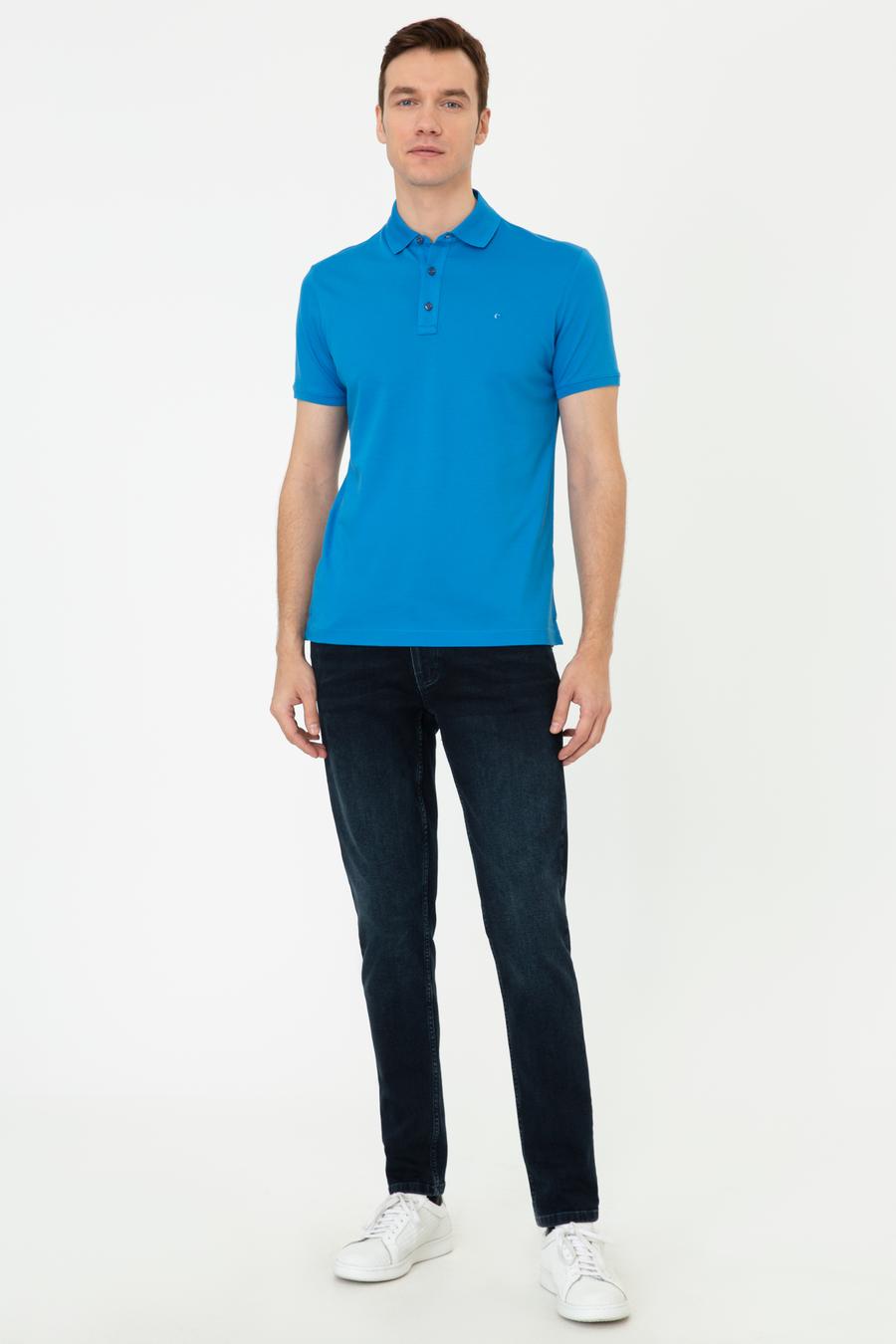 Denim Polo Yaka Slim Fit Basic Merserize T-shirt - 50250172075