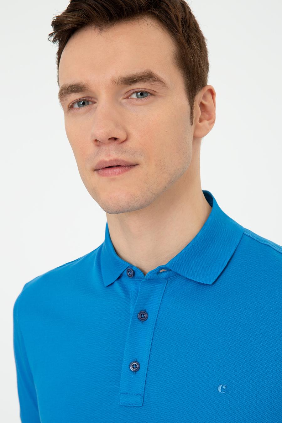Denim Polo Yaka Slim Fit Basic Merserize T-shirt - 50250172075