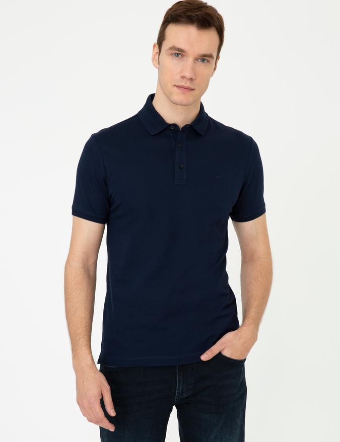 Lacivert Polo Yaka Slim Fit Basic Merserize T-shirt