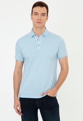 Buz Mavisi Polo Yaka Slim Fit Basic Merserize T-shirt