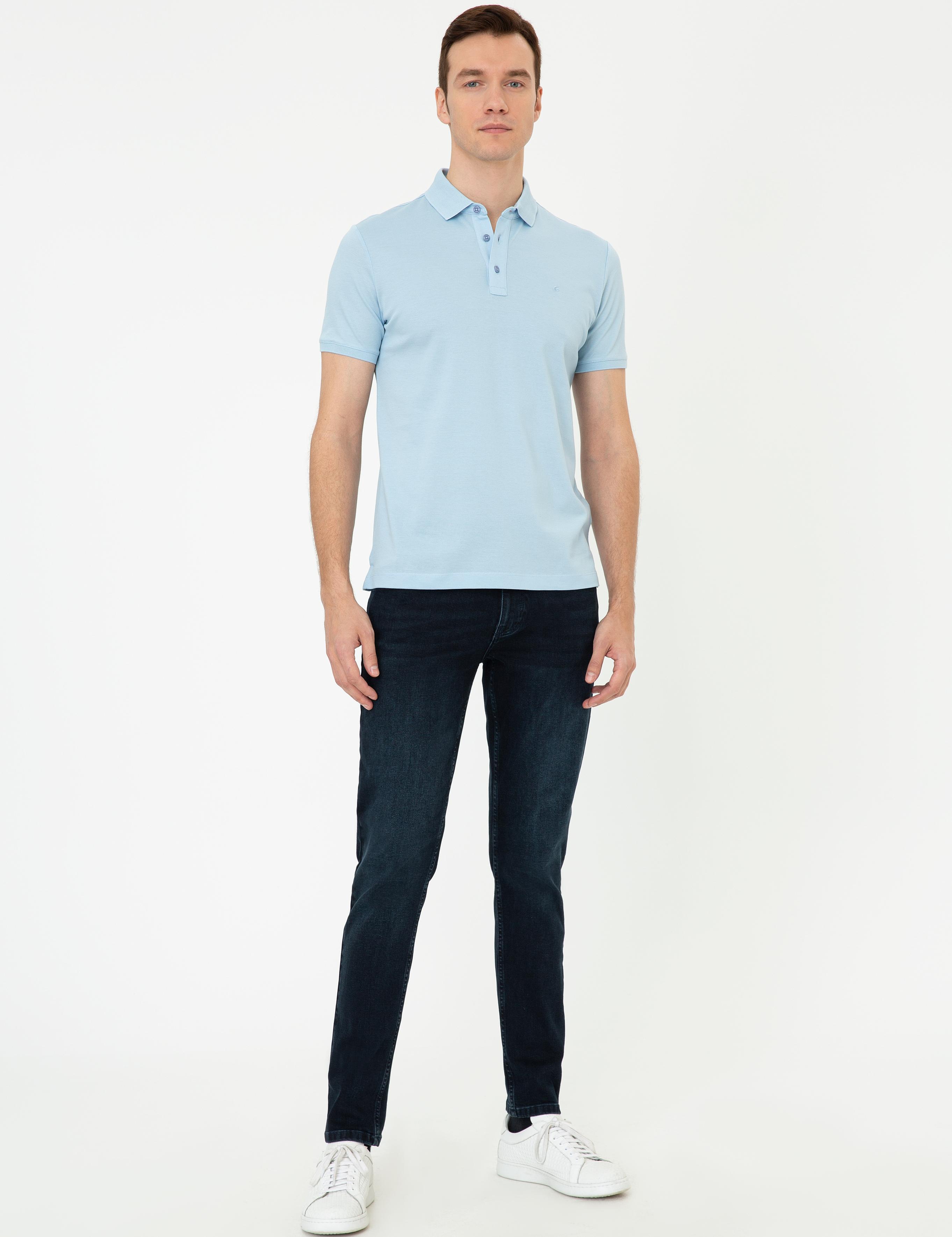 Buz Mavisi Polo Yaka Slim Fit Basic Merserize T-shirt - 50250172080