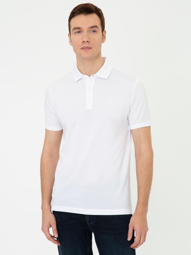 Beyaz Polo Yaka Slim Fit Basic Merserize T-shirt