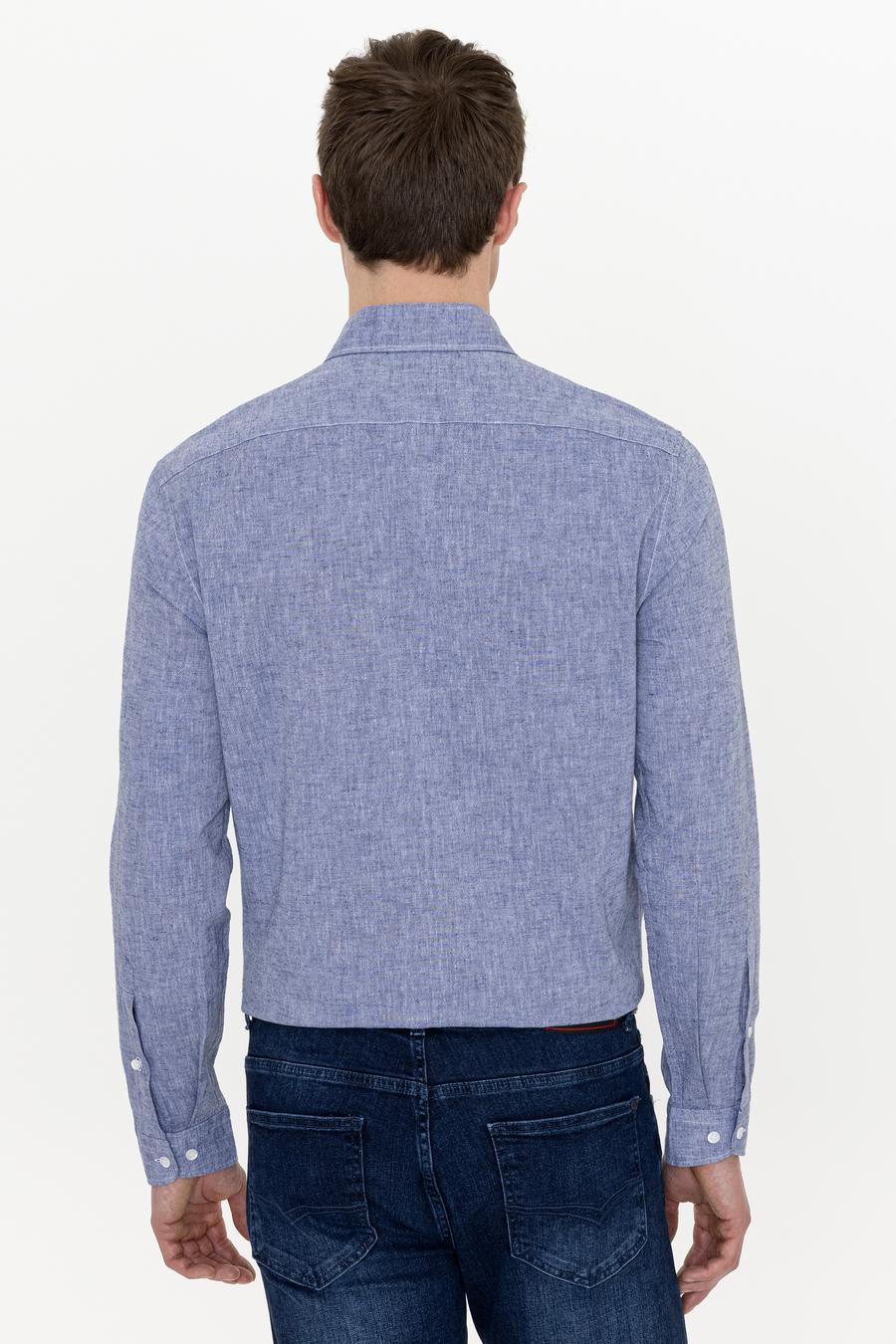 İndigo Keten Karışımlı Slim Fit Uzun Kollu Gömlek - 50250813453