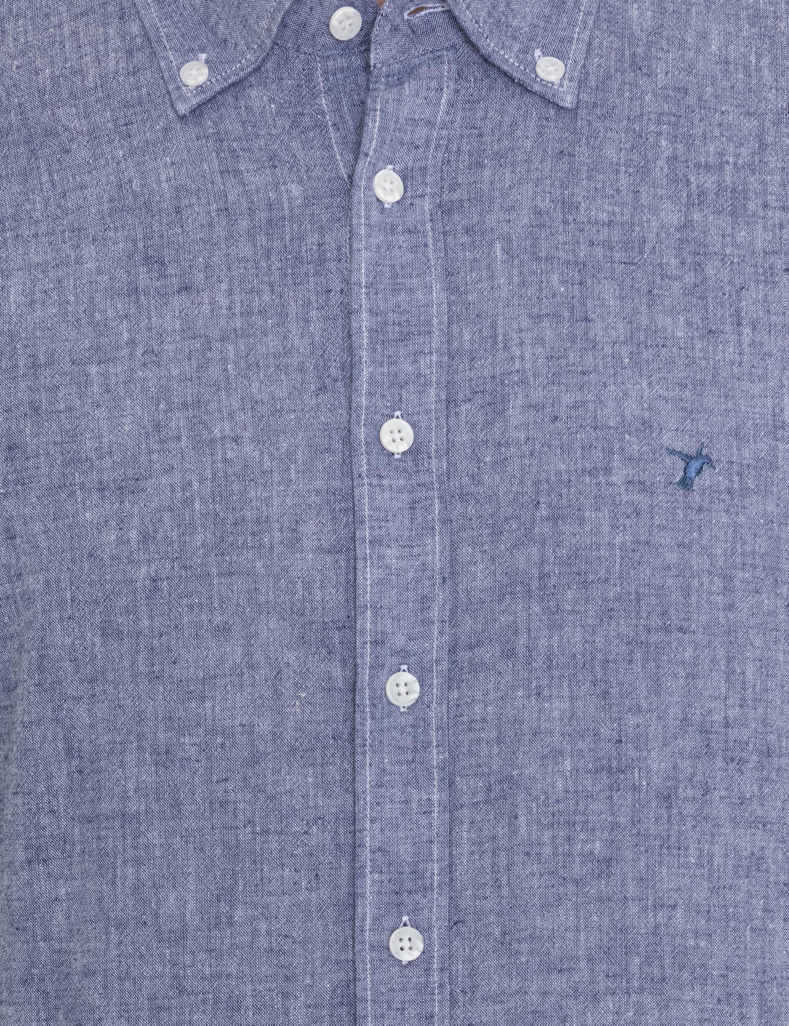 İndigo Keten Karışımlı Slim Fit Uzun Kollu Gömlek - 50250813453