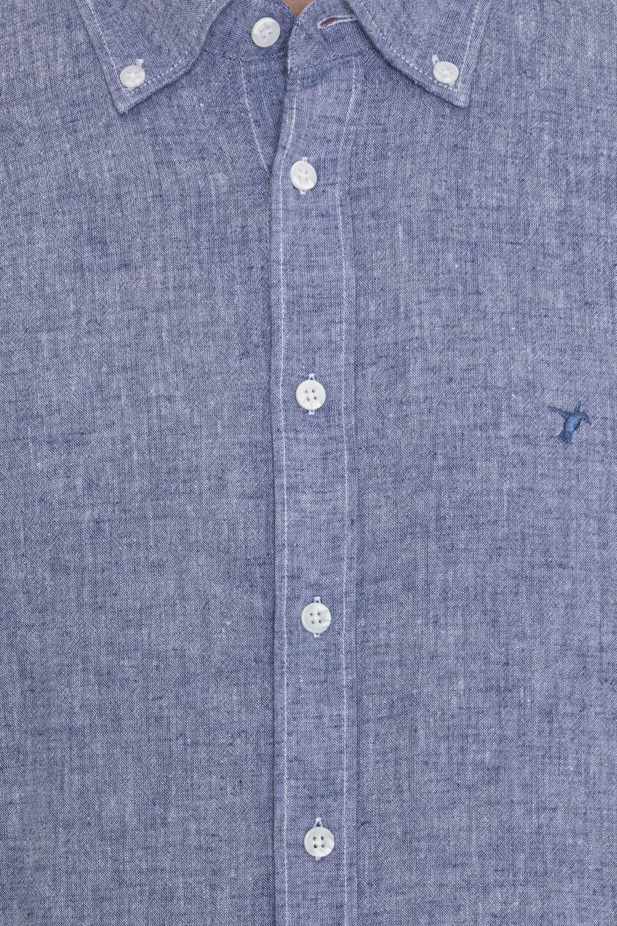 İndigo Keten Karışımlı Slim Fit Uzun Kollu Gömlek - 50250813453