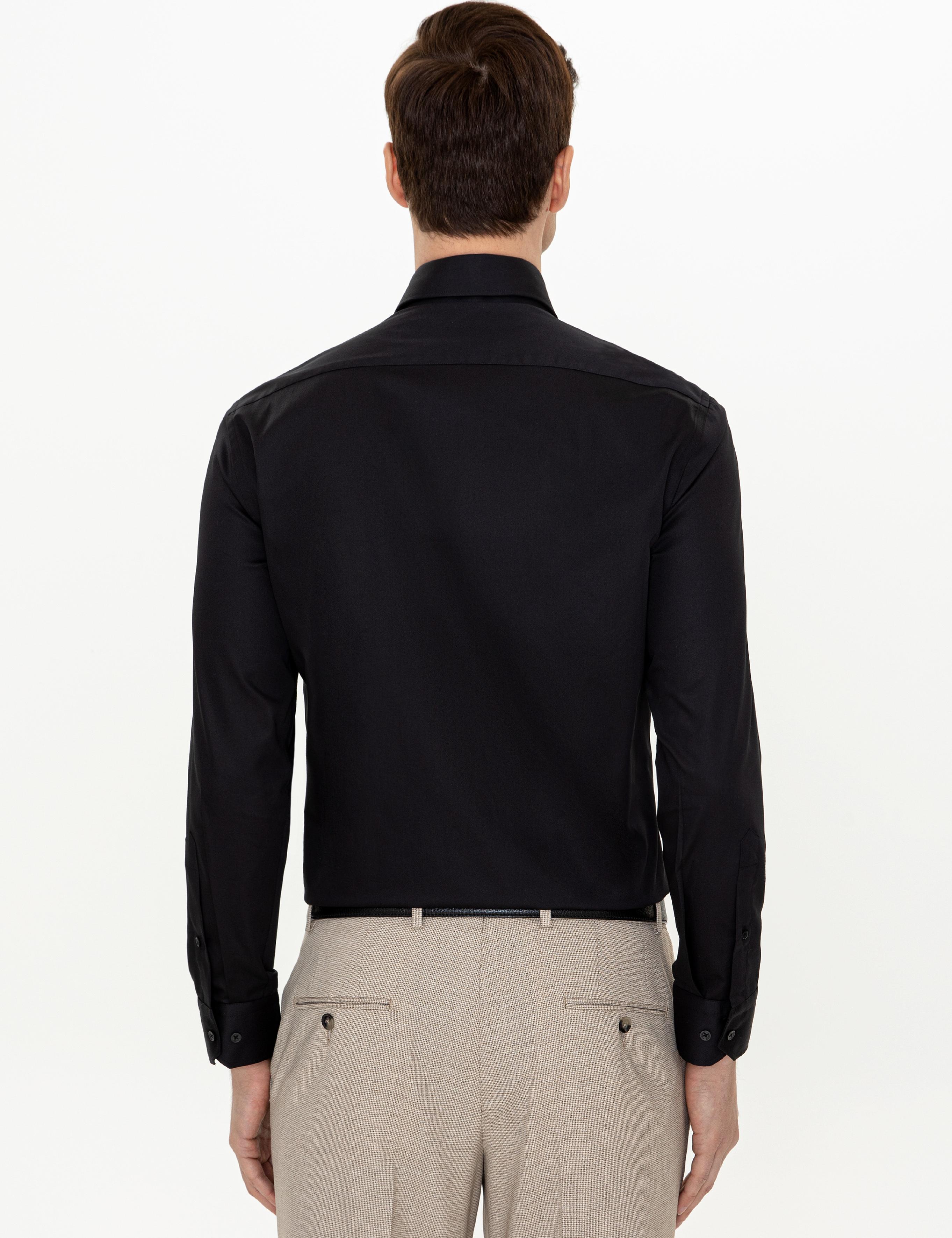 Siyah Slim Fit %100 Pamuk İtalyan Yaka Klasik Gömlek - 50250845072