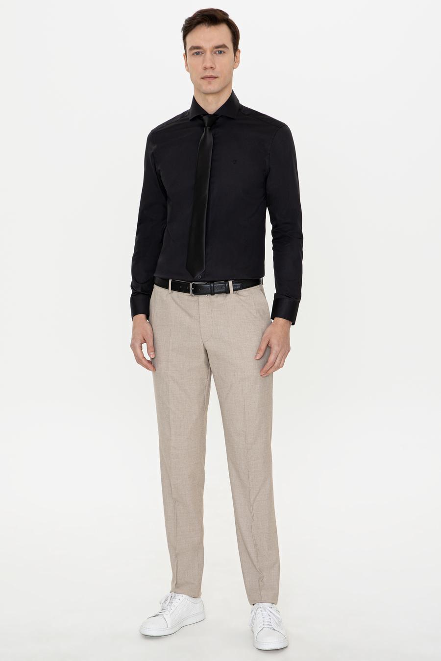 Siyah Slim Fit %100 Pamuk İtalyan Yaka Klasik Gömlek - 50250845072