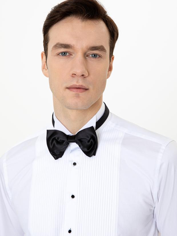 Beyaz Slim Fit Smokin Gömlek
