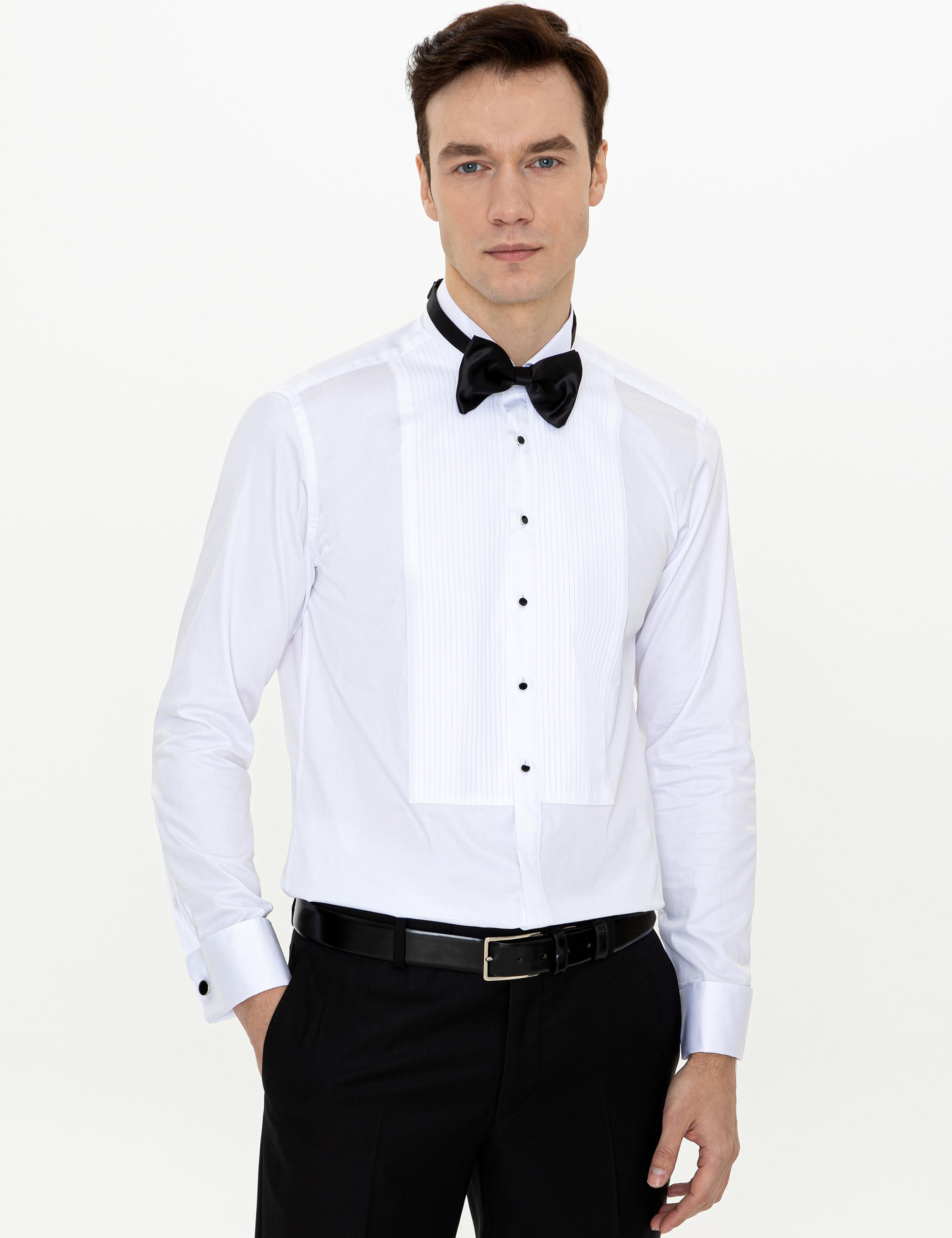 Beyaz Slim Fit Smokin Gömlek - 50251046004