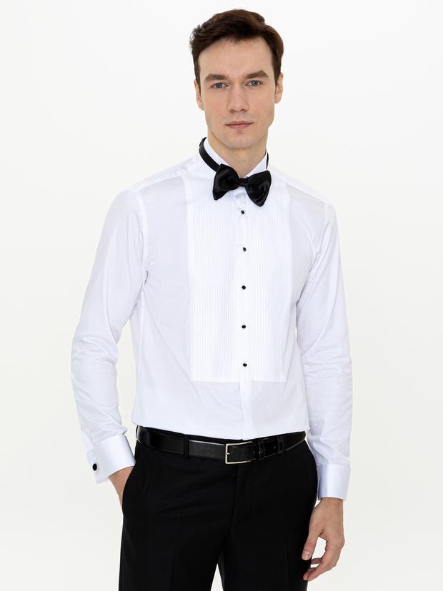 Beyaz Slim Fit Smokin Gömlek