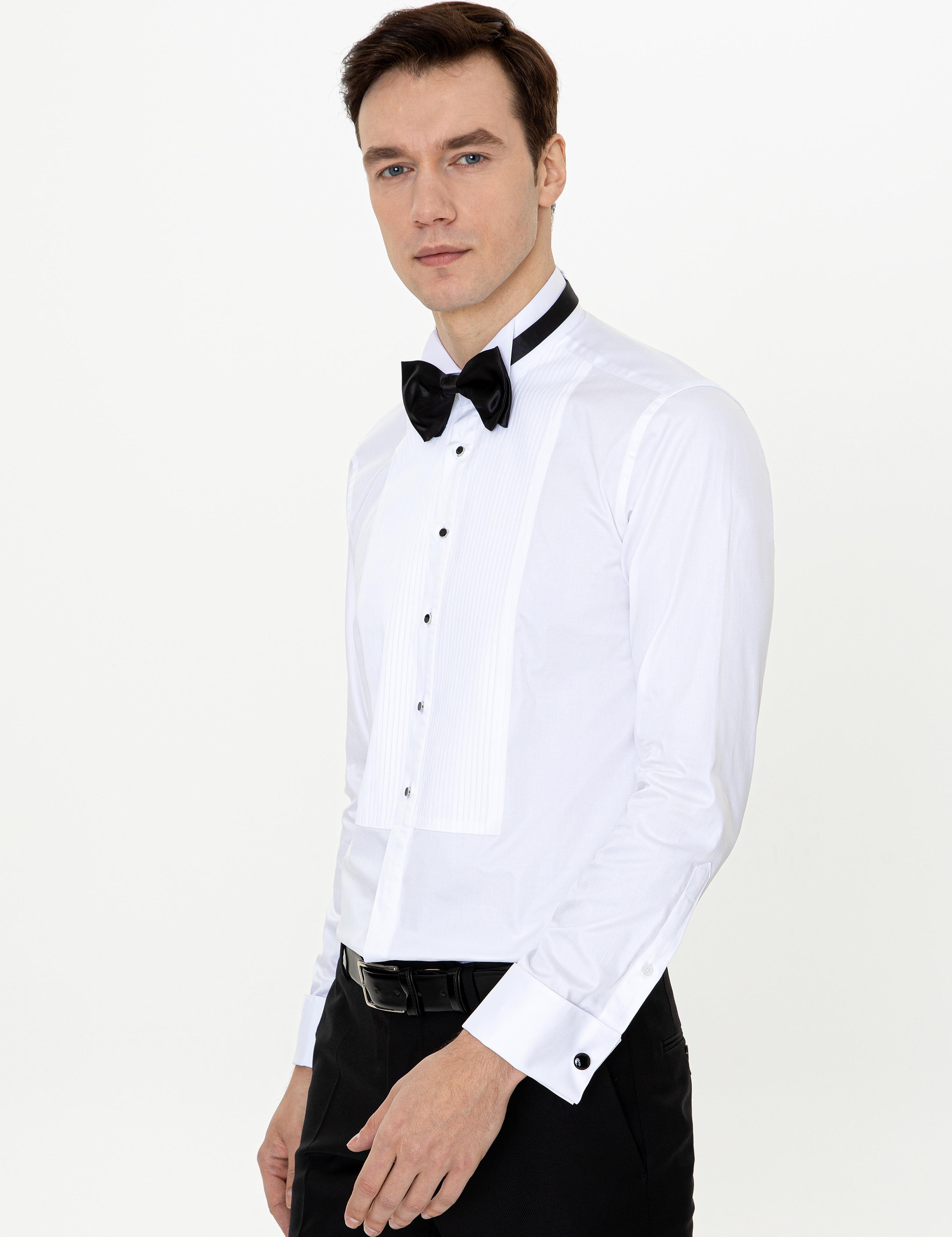 Beyaz Slim Fit Smokin Gömlek - 50251046004