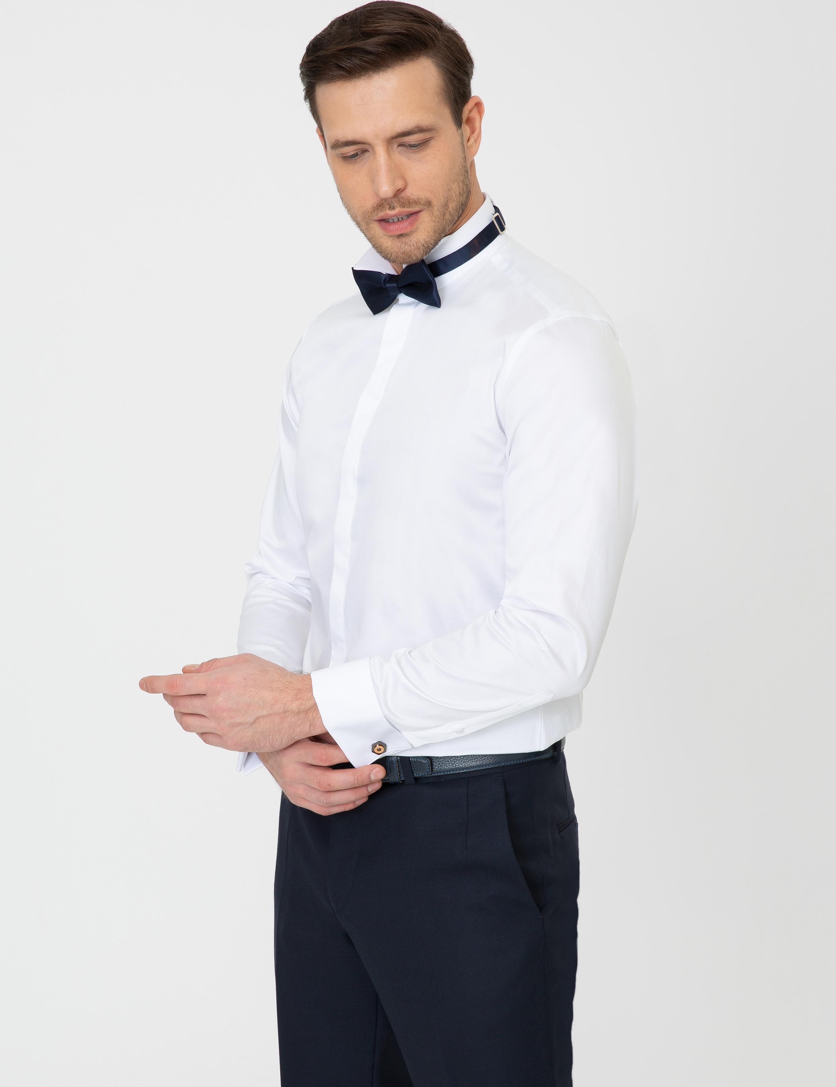 Beyaz Slim Fit Smokin Gömlek - 50252691012