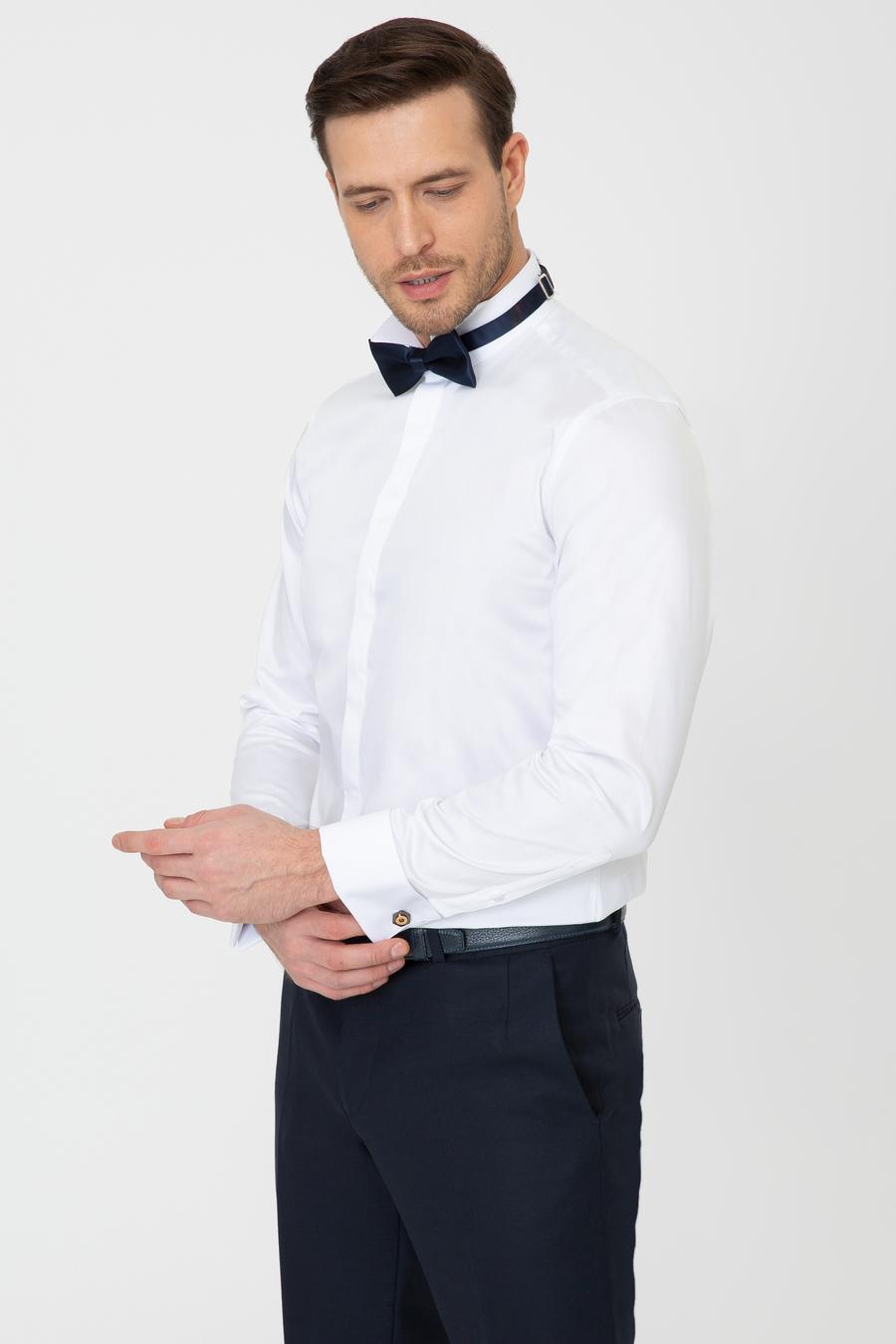 Beyaz Slim Fit Smokin Gömlek - 50252691012