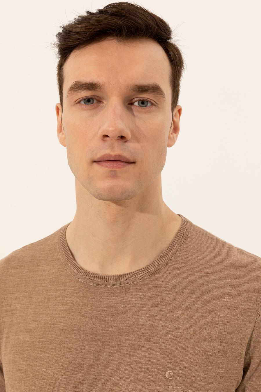 Camel Slim Fit Bisiklet Yaka Basic Triko Kazak - 50237038077