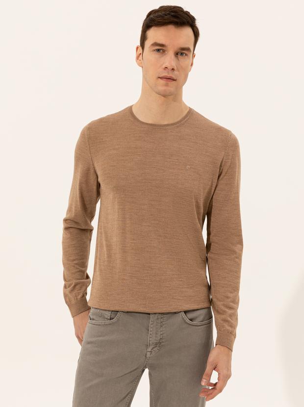 Camel Slim Fit Bisiklet Yaka Basic Triko Kazak
