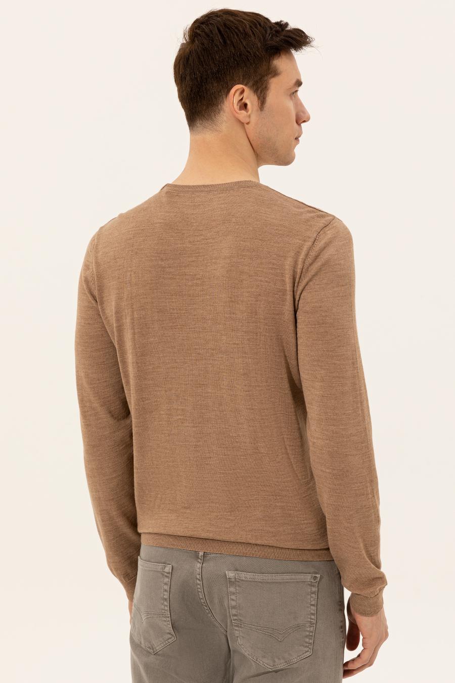 Camel Slim Fit Bisiklet Yaka Basic Triko Kazak - 50237038077