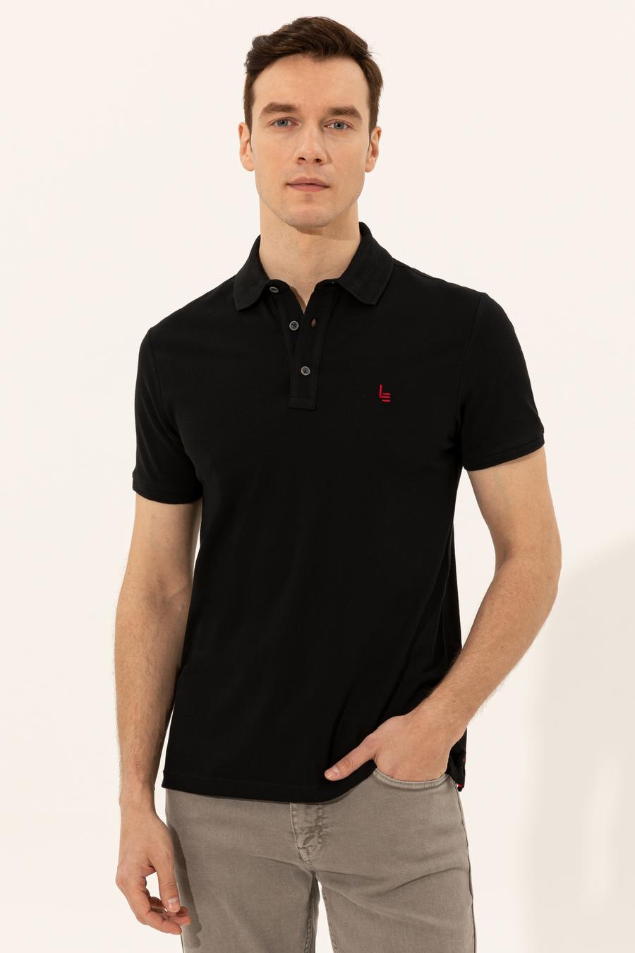 Siyah Polo Yaka Slim Fit Basic T-Shirt - 50250189013