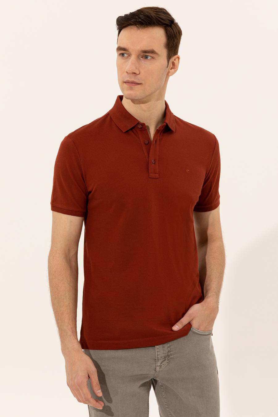 Kiremit Polo Yaka Slim Fit Basic Merserize T-shirt - 50250172001