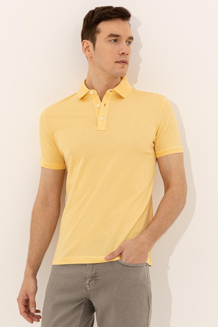 Açık Sarı Polo Yaka Slim Fit Basic Merserize T-shirt - 50250172132