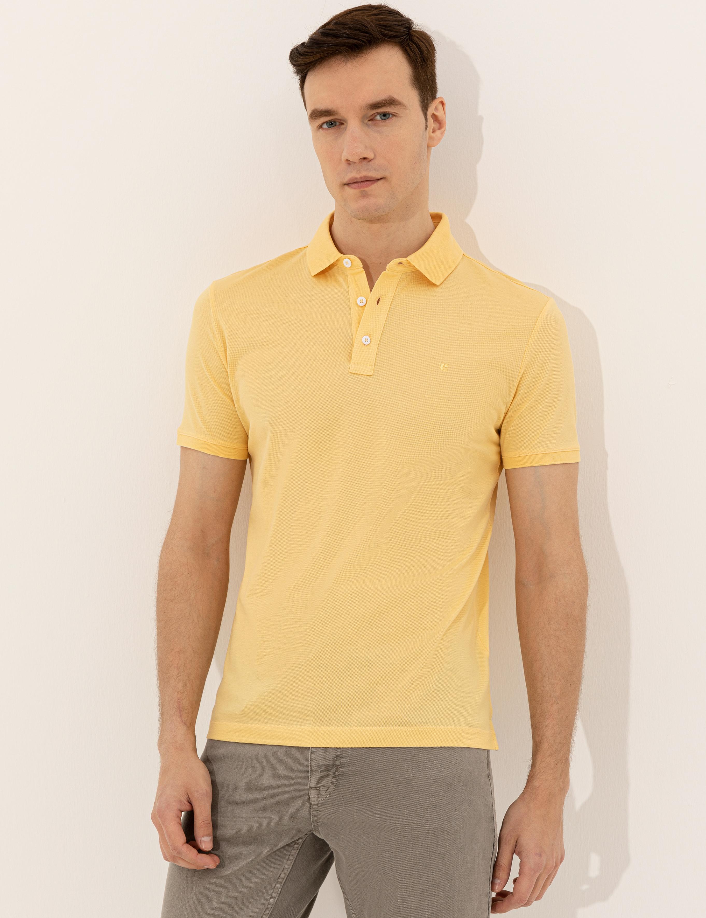 Açık Sarı Polo Yaka Slim Fit Basic Merserize T-shirt - 50250172132