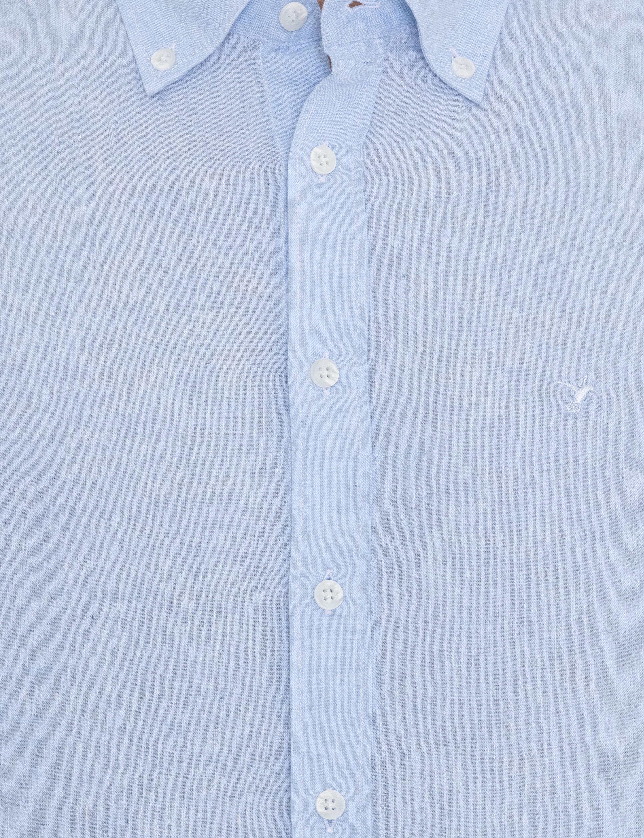 Açık Mavi Keten Karışımlı Slim Fit Uzun Kollu Gömlek - 50250813412