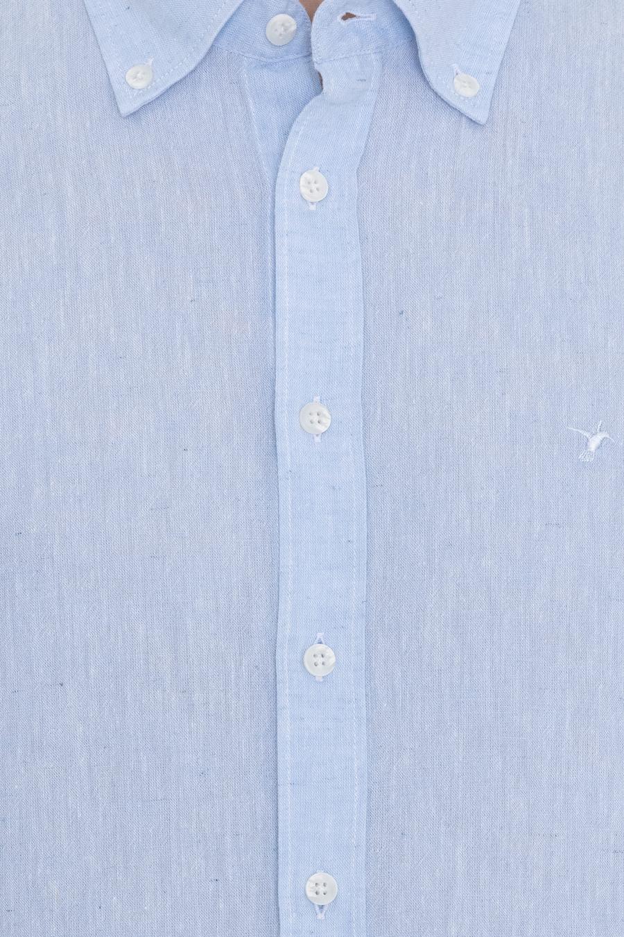 Açık Mavi Keten Karışımlı Slim Fit Uzun Kollu Gömlek - 50250813412