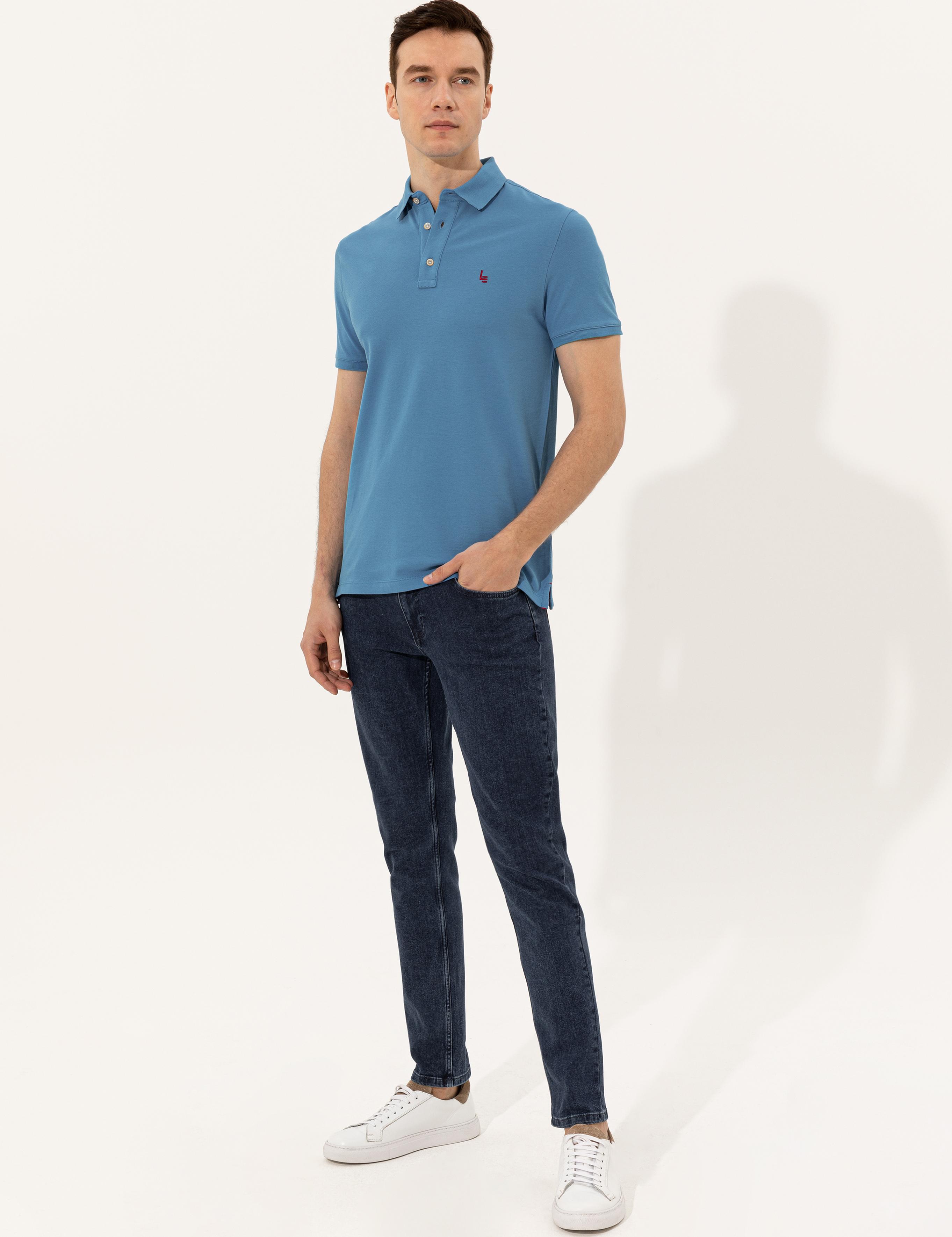 Kobalt Mavi Polo Yaka Slim Fit Basic T-Shirt - 50250189045