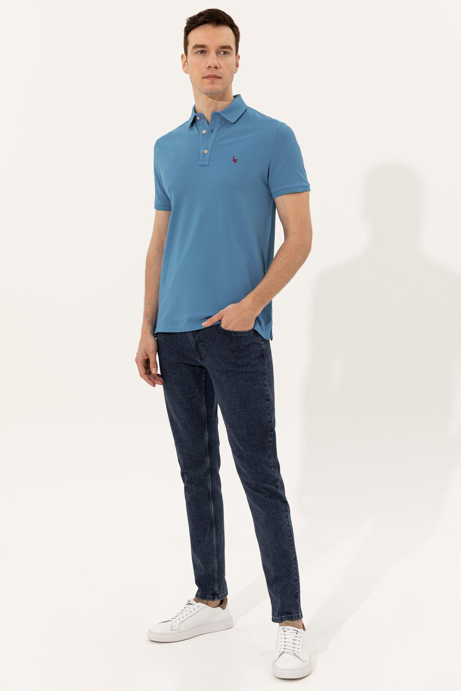 Kobalt Mavi Polo Yaka Slim Fit Basic T-Shirt - 50250189045