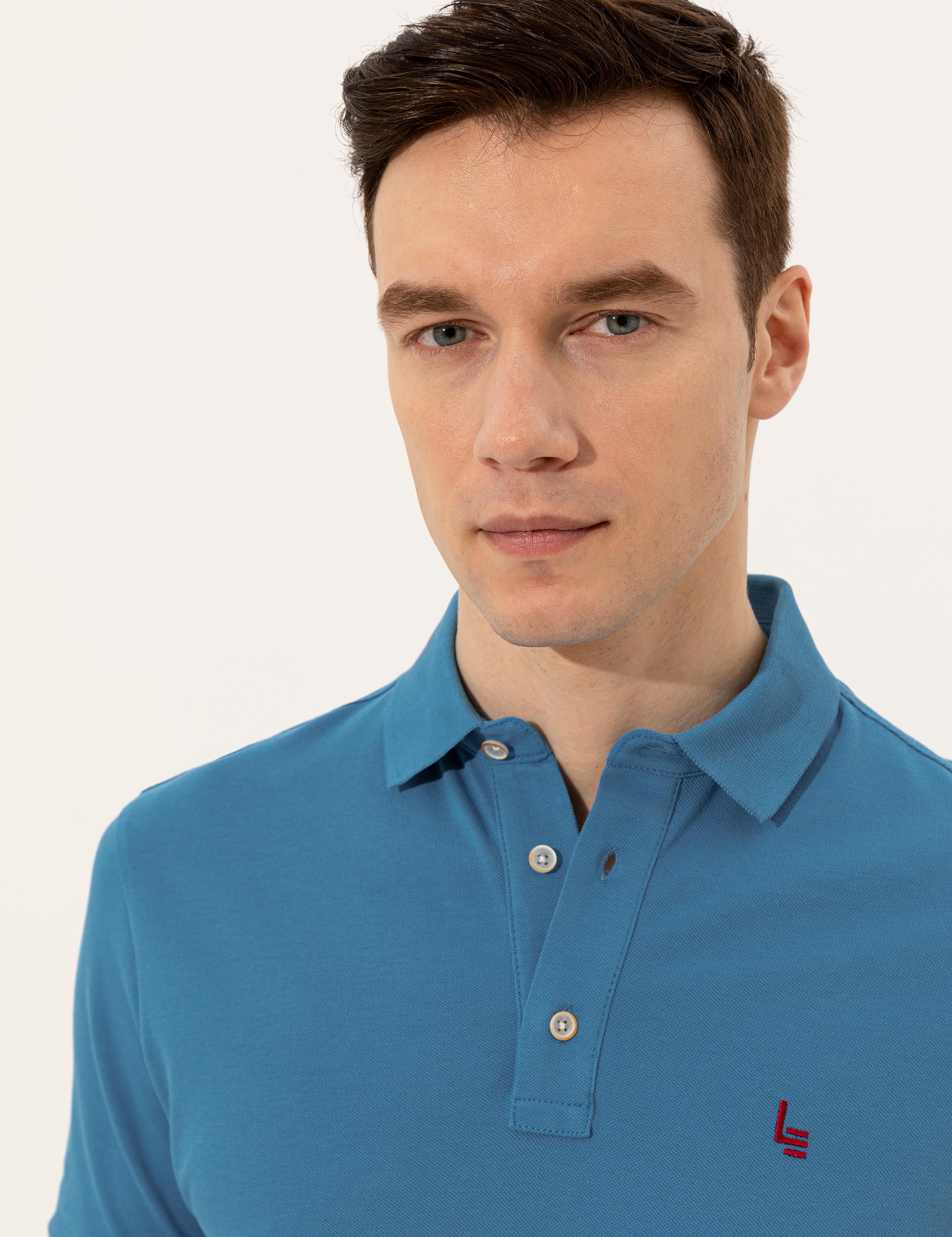 Kobalt Mavi Polo Yaka Slim Fit Basic T-Shirt - 50250189045