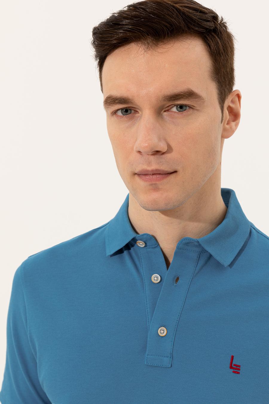 Kobalt Mavi Polo Yaka Slim Fit Basic T-Shirt - 50250189045