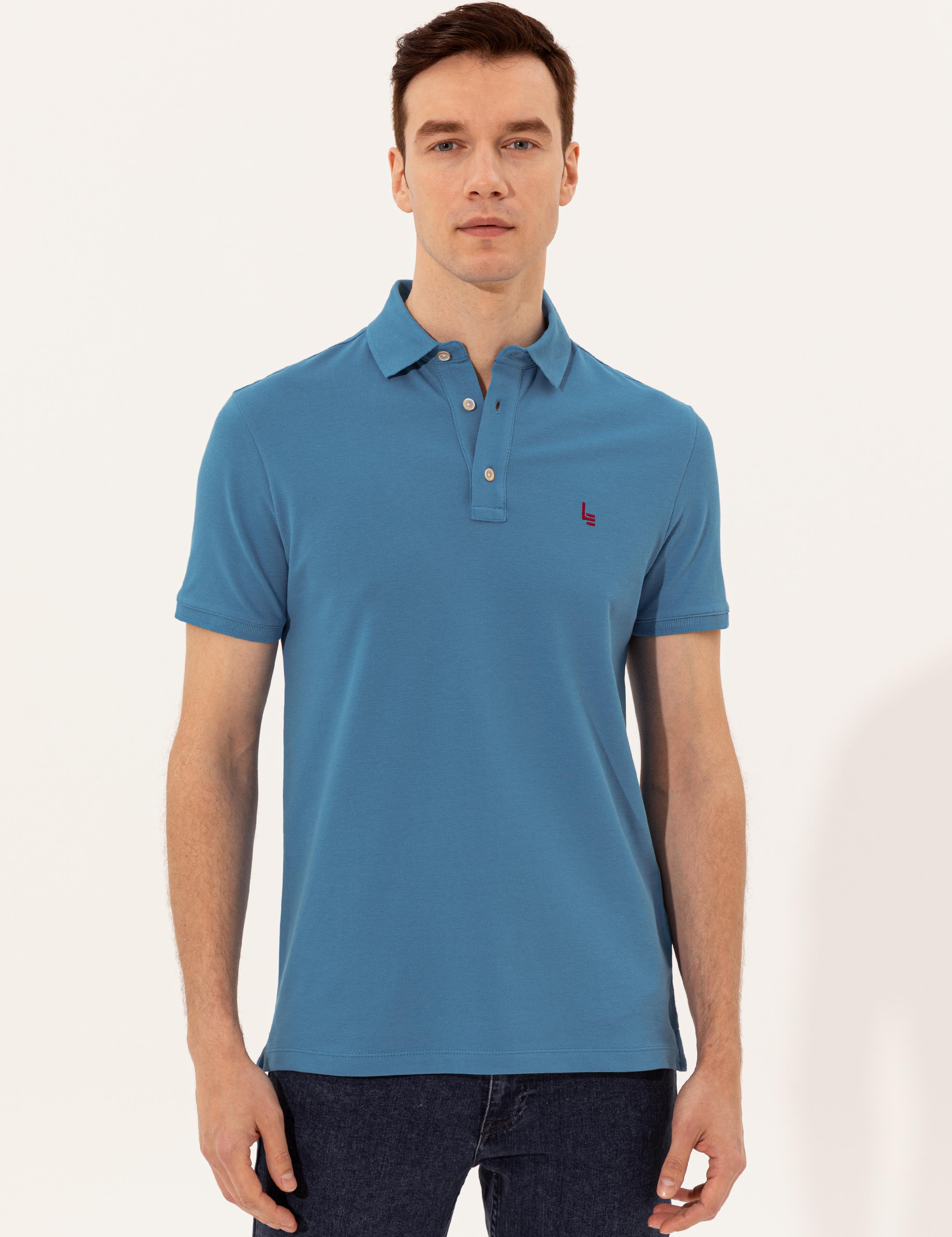 Kobalt Mavi Polo Yaka Slim Fit Basic T-Shirt - 50250189045