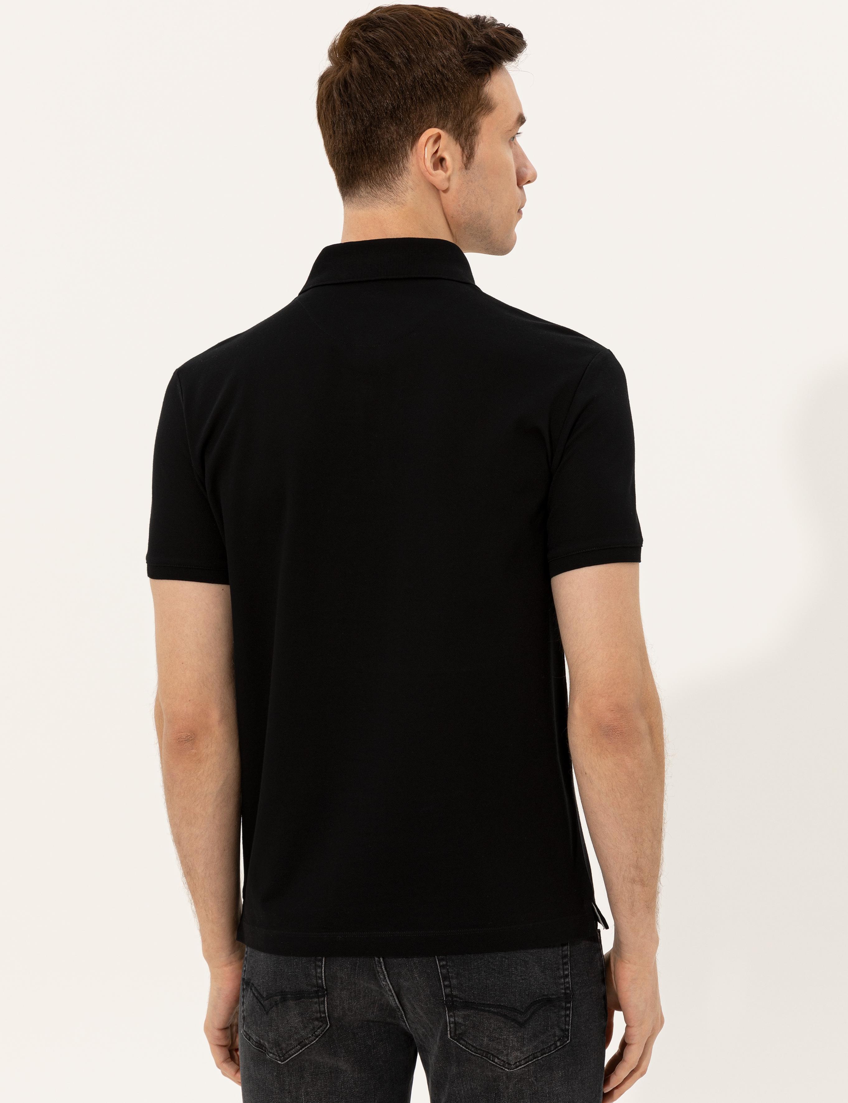 Siyah Polo Yaka Slim Fit Basic Merserize T-shirt - 50250172042