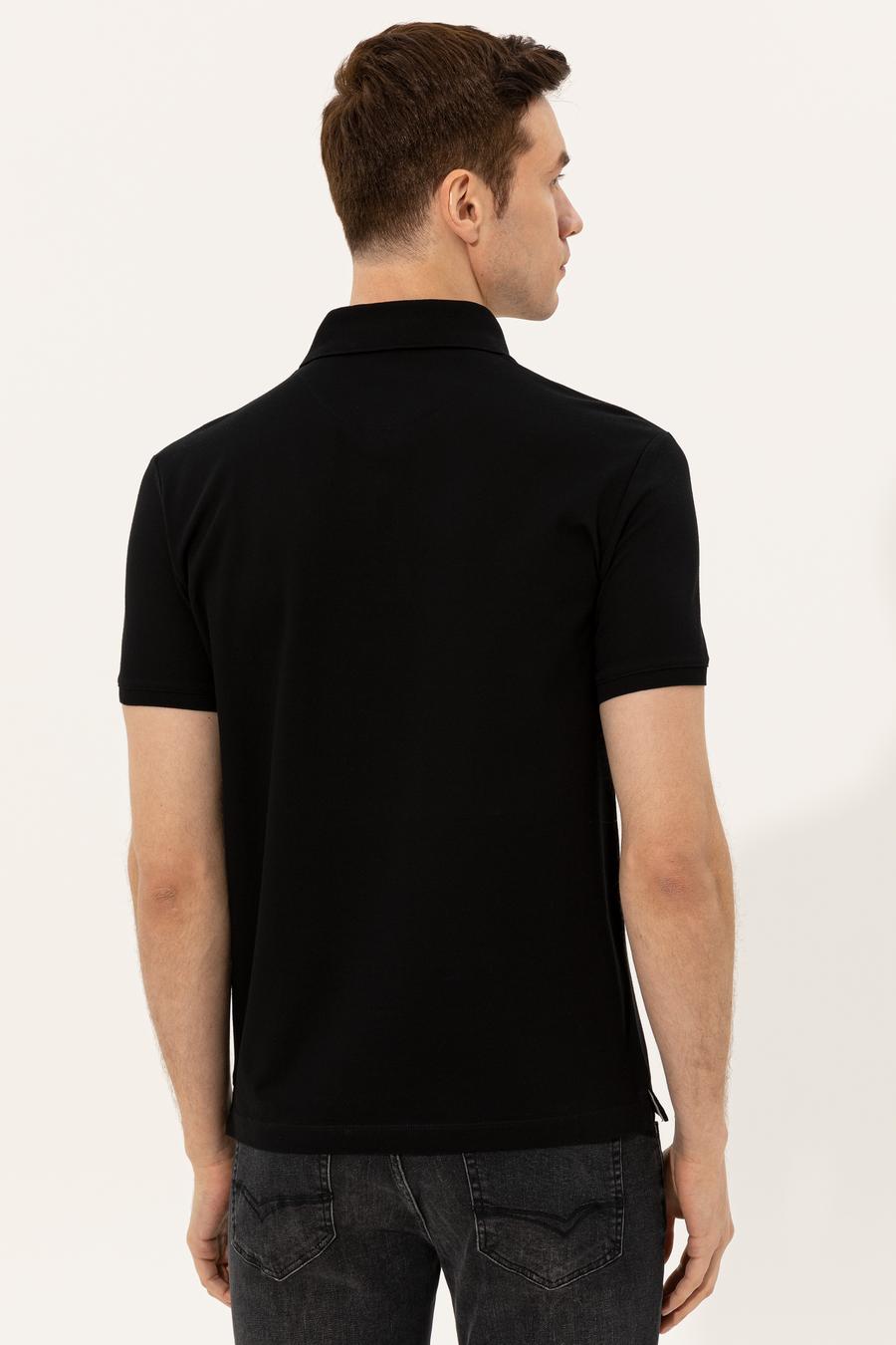 Siyah Polo Yaka Slim Fit Basic Merserize T-shirt - 50250172042