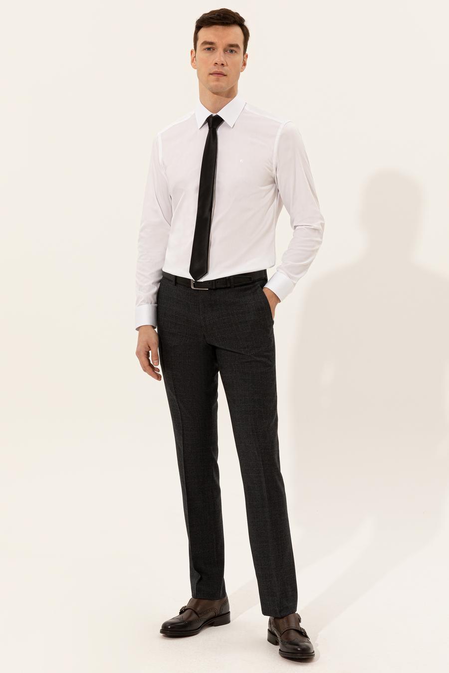Beyaz Slim Fit % 100 Pamuk  İtalyan Yaka  Basic Gömlek - 50255242004