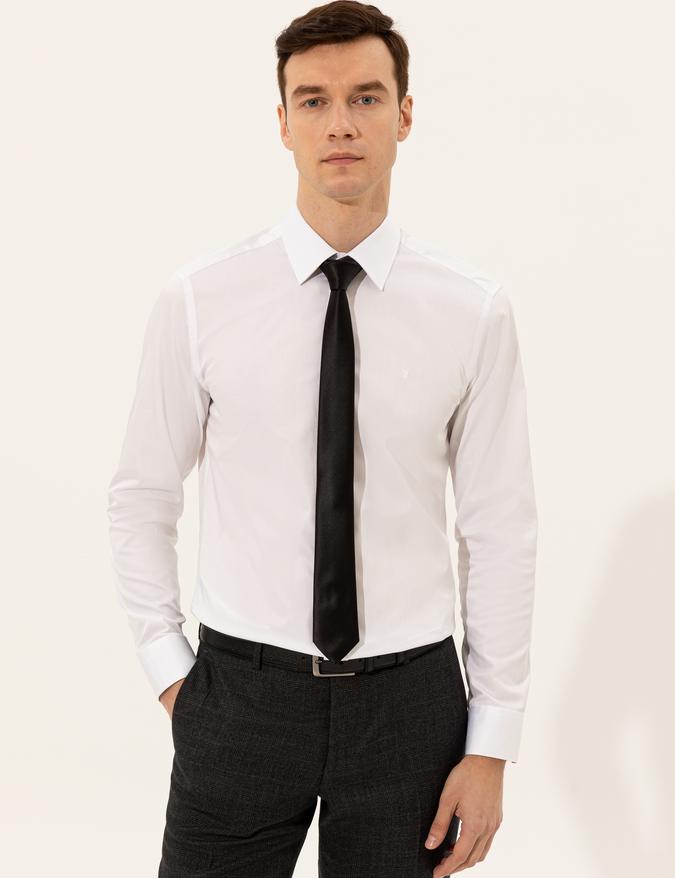 Beyaz Slim Fit % 100 Pamuk  İtalyan Yaka  Basic Gömlek