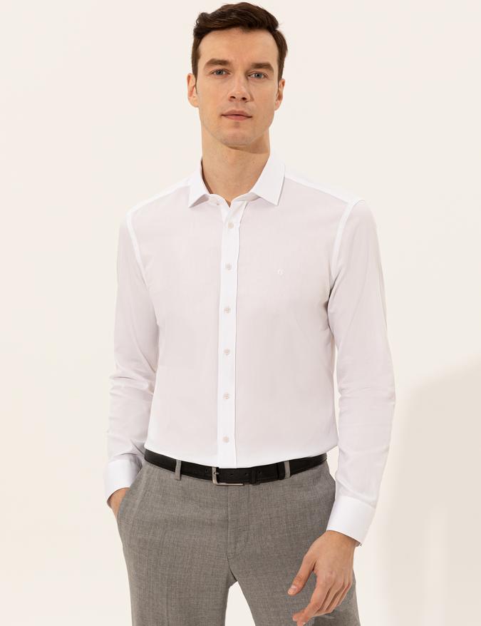 Beyaz Slim Fit Uzun Kollu Basic Gömlek