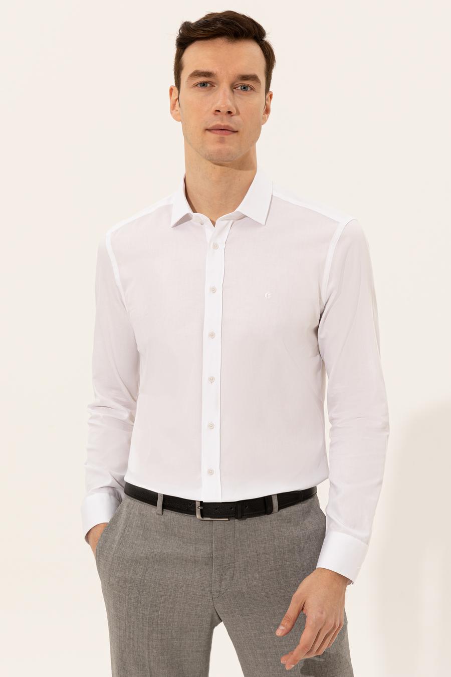 Beyaz Slim Fit Uzun Kollu Basic Gömlek - 50250818011