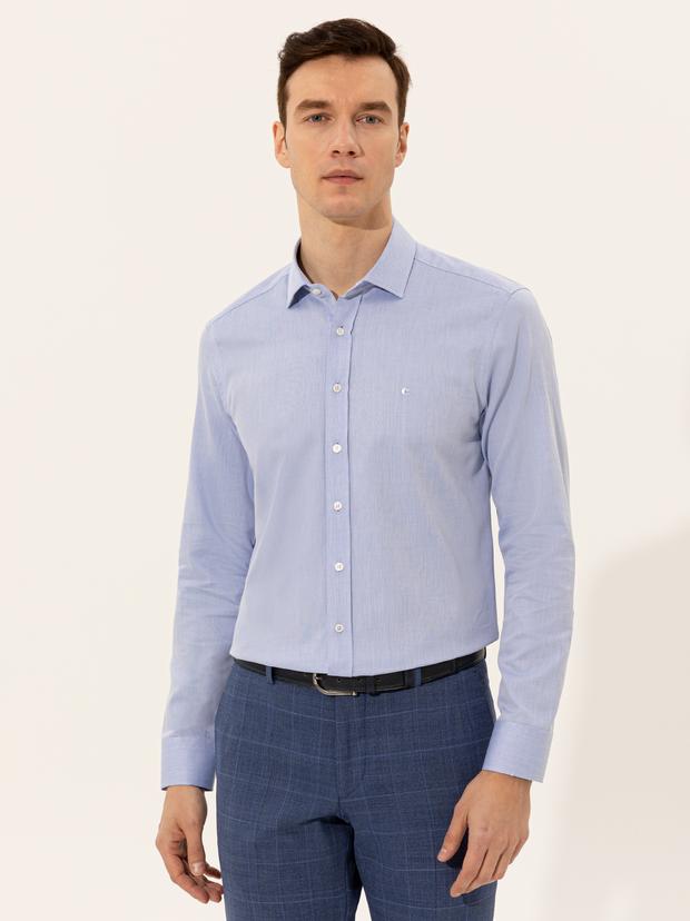 Açık Mavi Slim Fit Uzun Kollu Basic Gömlek