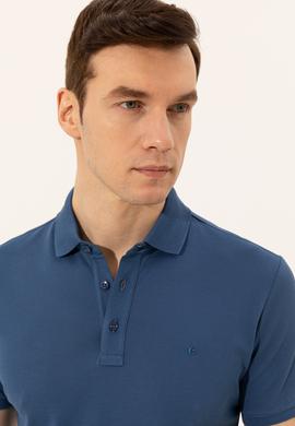 İndigo Polo Yaka Slim Fit Basic Merserize T-shirt