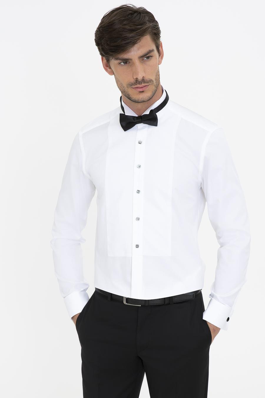 Beyaz Slim Fit Smokin Gömlek - 50235518010