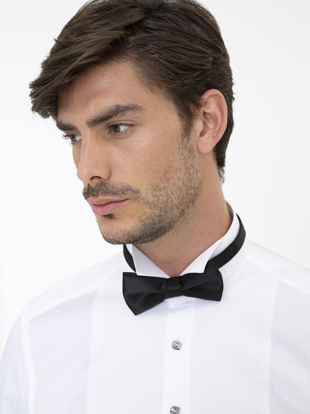Beyaz Slim Fit Smokin Gömlek