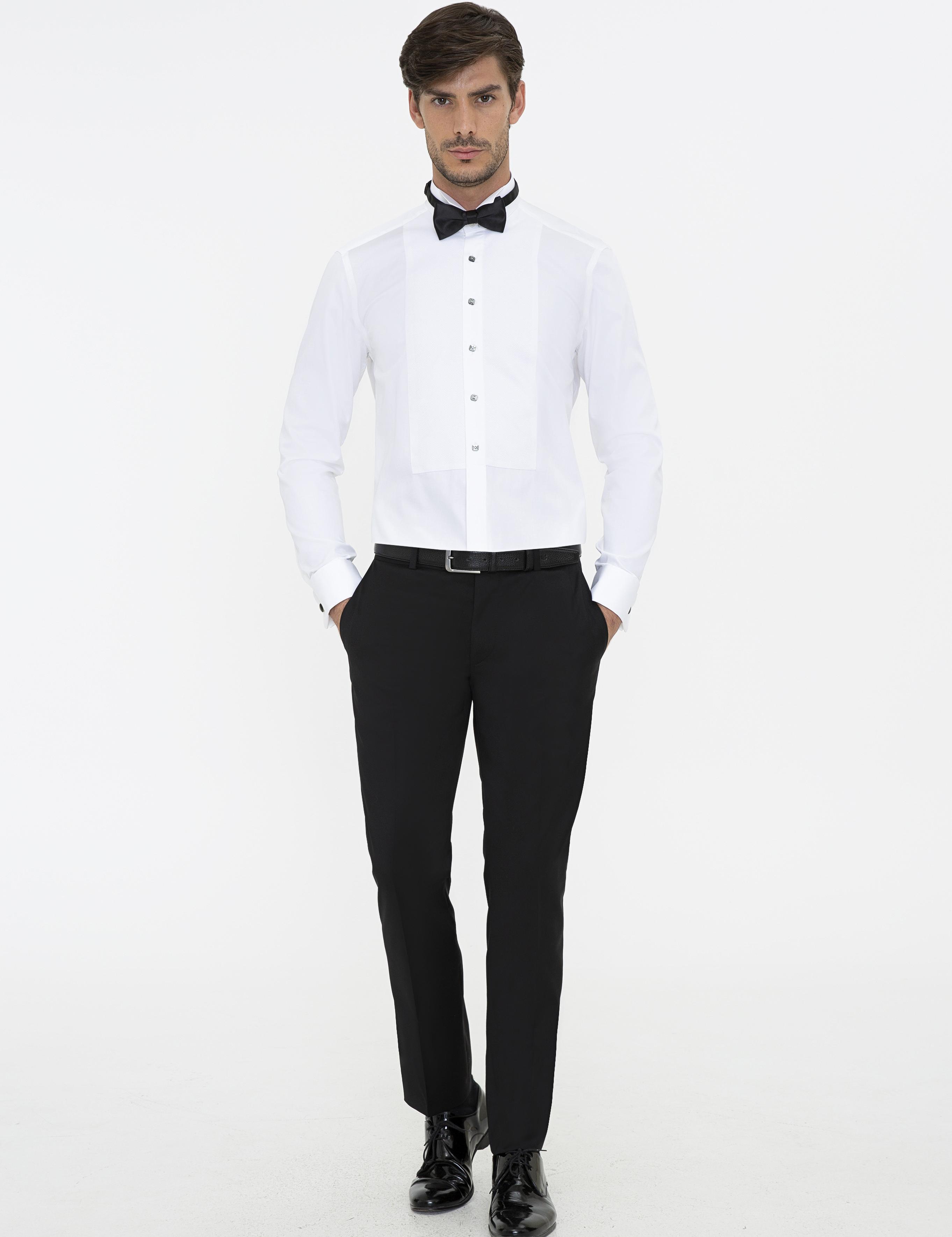 Beyaz Slim Fit Smokin Gömlek - 50235518010