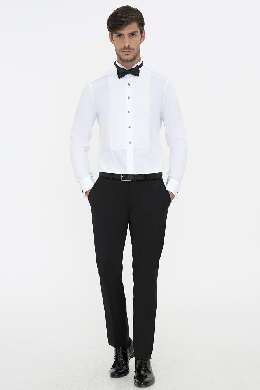 Beyaz Slim Fit Smokin Gömlek - 50235518010