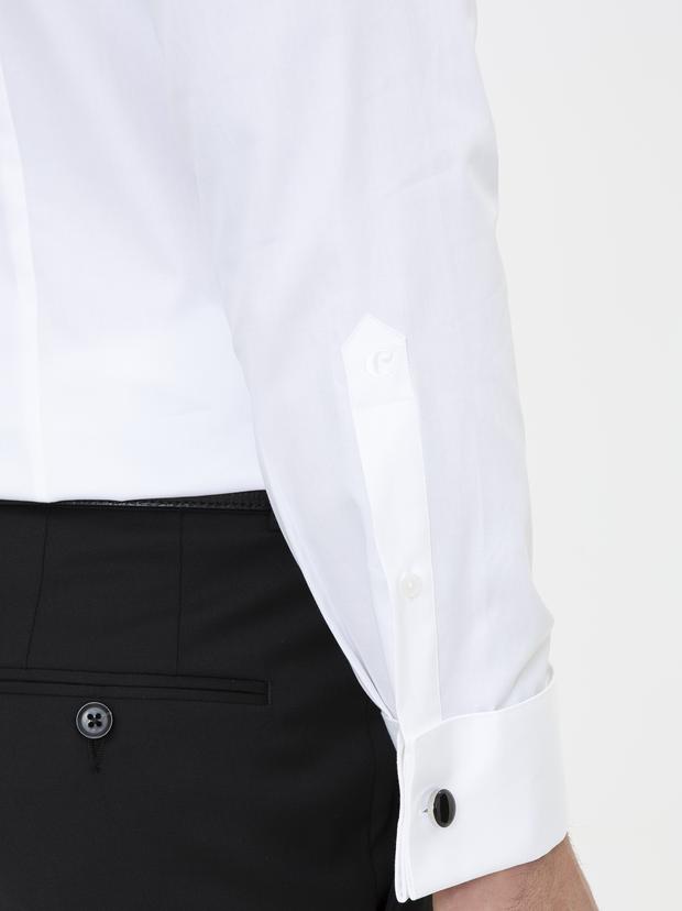 Beyaz Slim Fit Smokin Gömlek