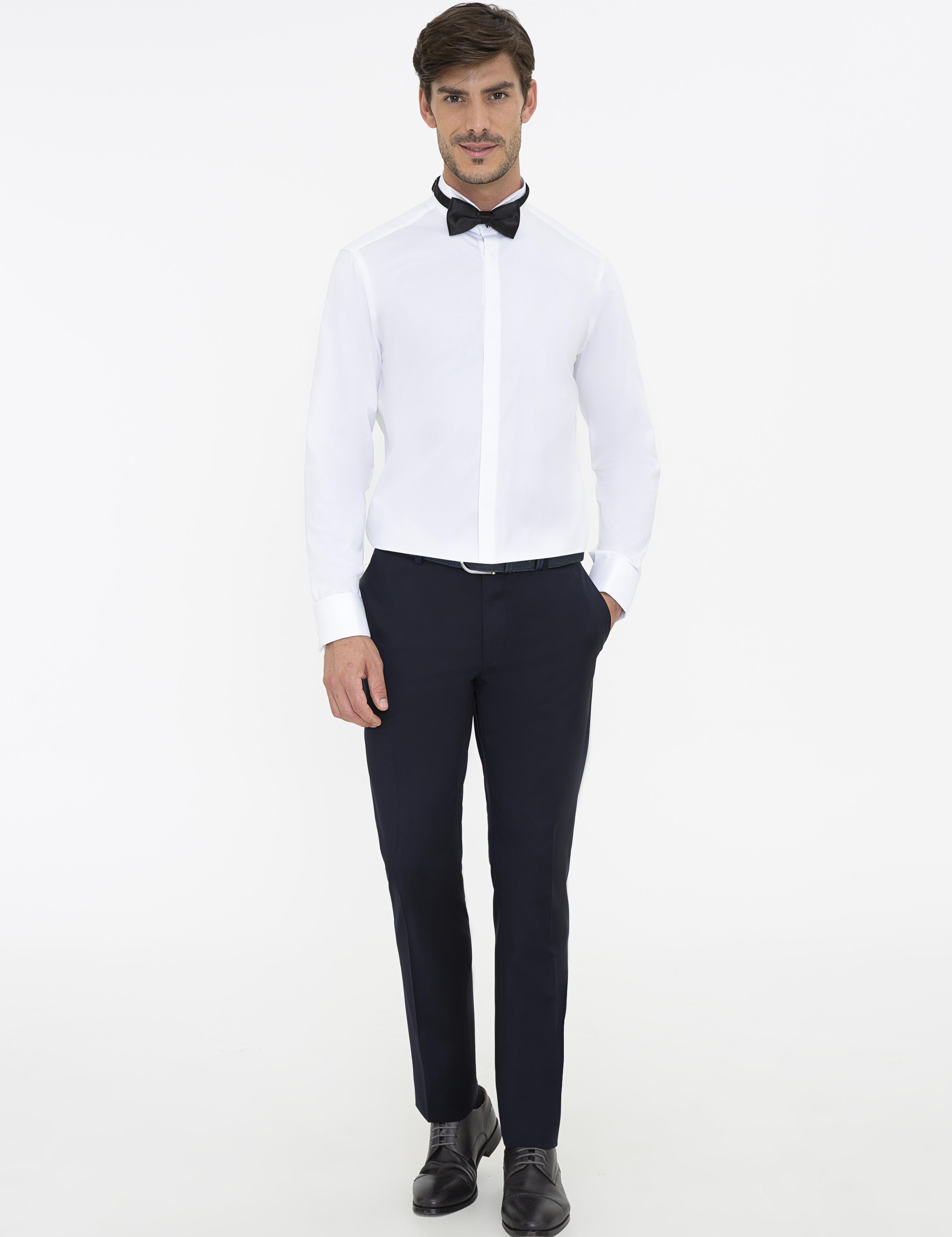 Beyaz Slim Fit Smokin Gömlek - 50235551007
