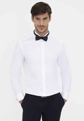 Beyaz Slim Fit Smokin Gömlek