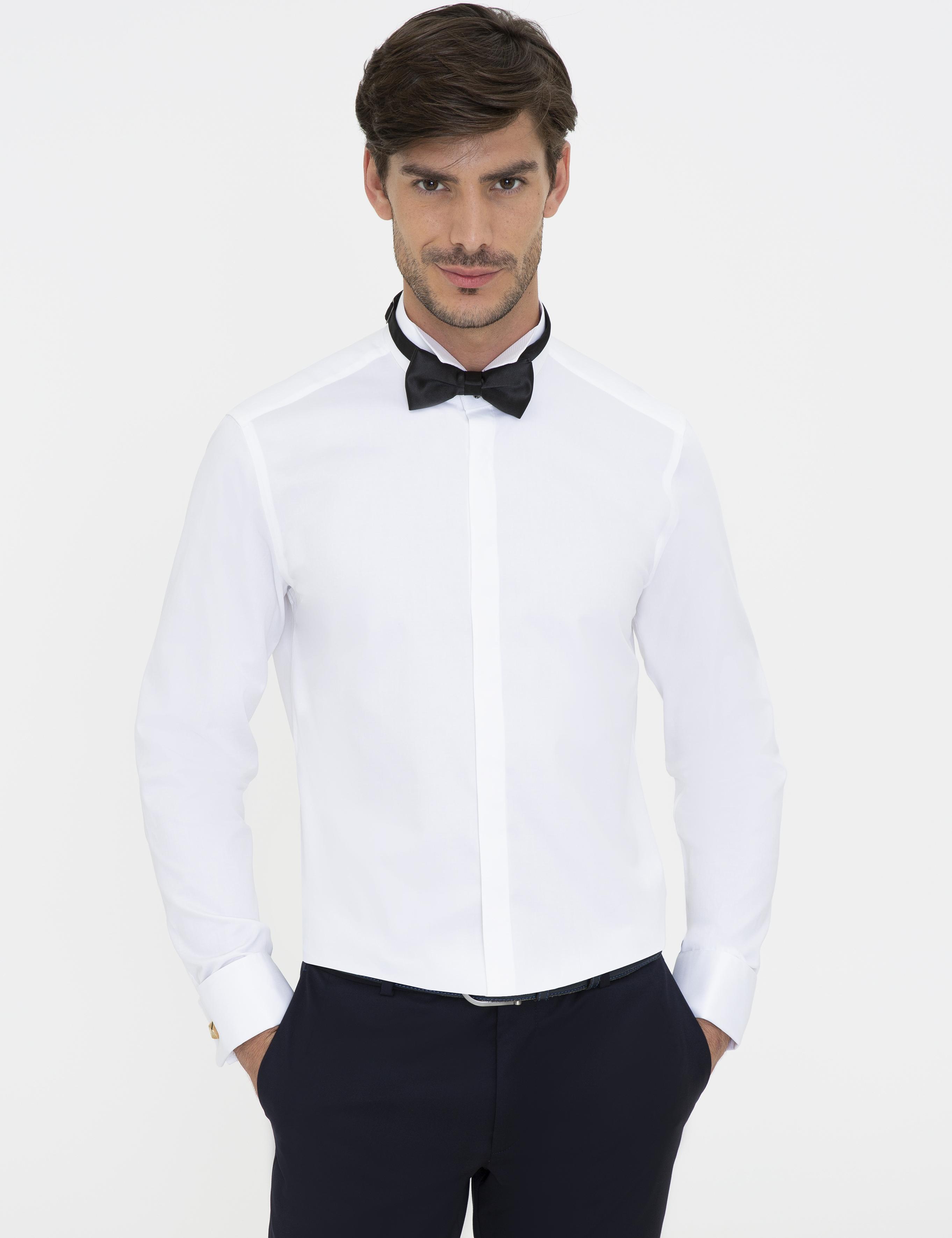 Beyaz Slim Fit Smokin Gömlek - 50235551007