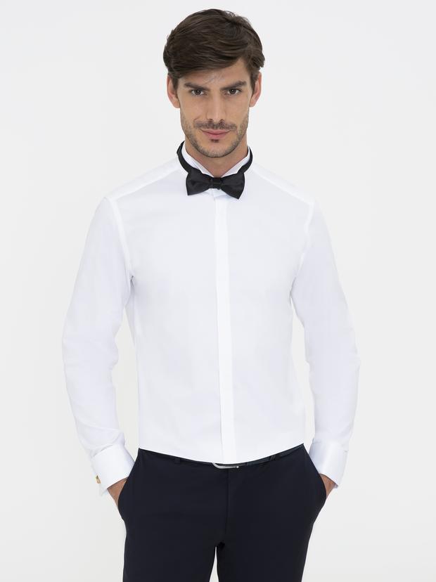 Beyaz Slim Fit Smokin Gömlek