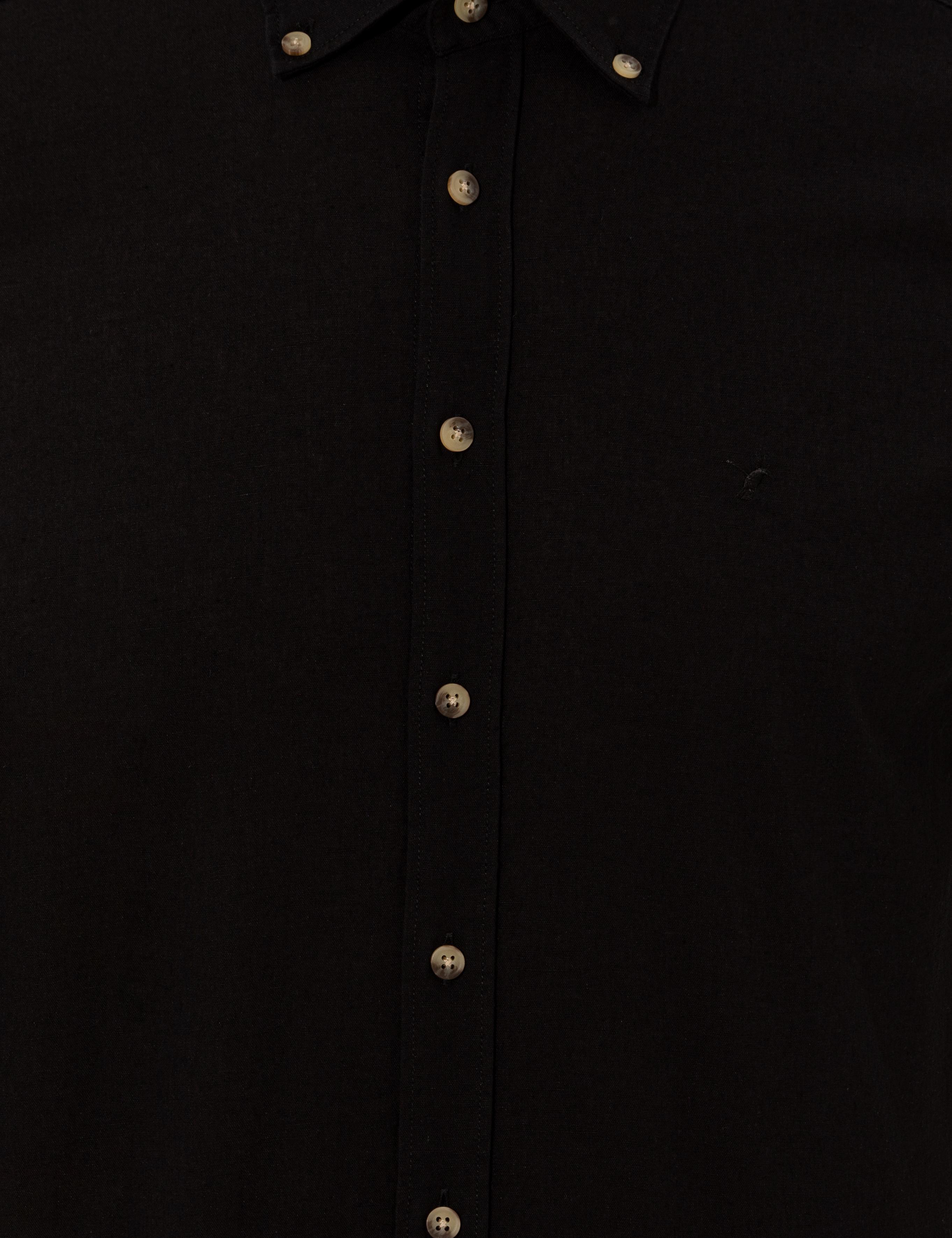 Siyah Keten Karışımlı Slim Fit Uzun Kollu Gömlek - 50250813533